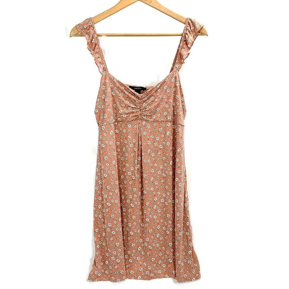Forever 21 Flutter Strap Floral Mini Slip Dress - Peach/White, Size Large